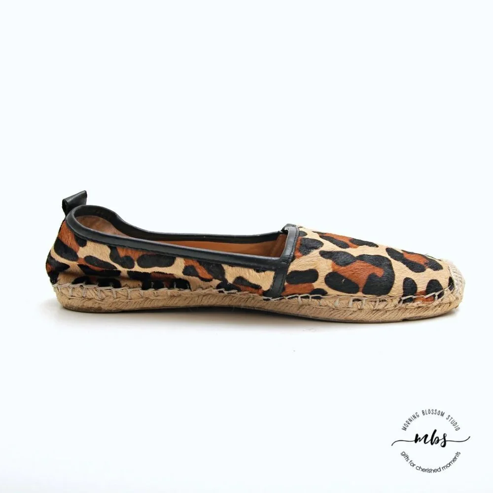 Vince Camuto Cadrian Leopard Cow Hair Espadrille Flats Brown Women Size‎ 8.5